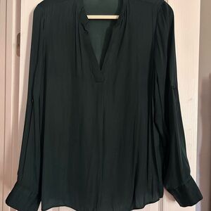 Naked Zebra Deep V Neck Collar Band Blouse Deep Green